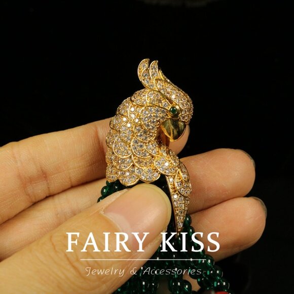 Maximalist Parrot Crystal Pave Animal Dangle Drops - Picture 7 of 7